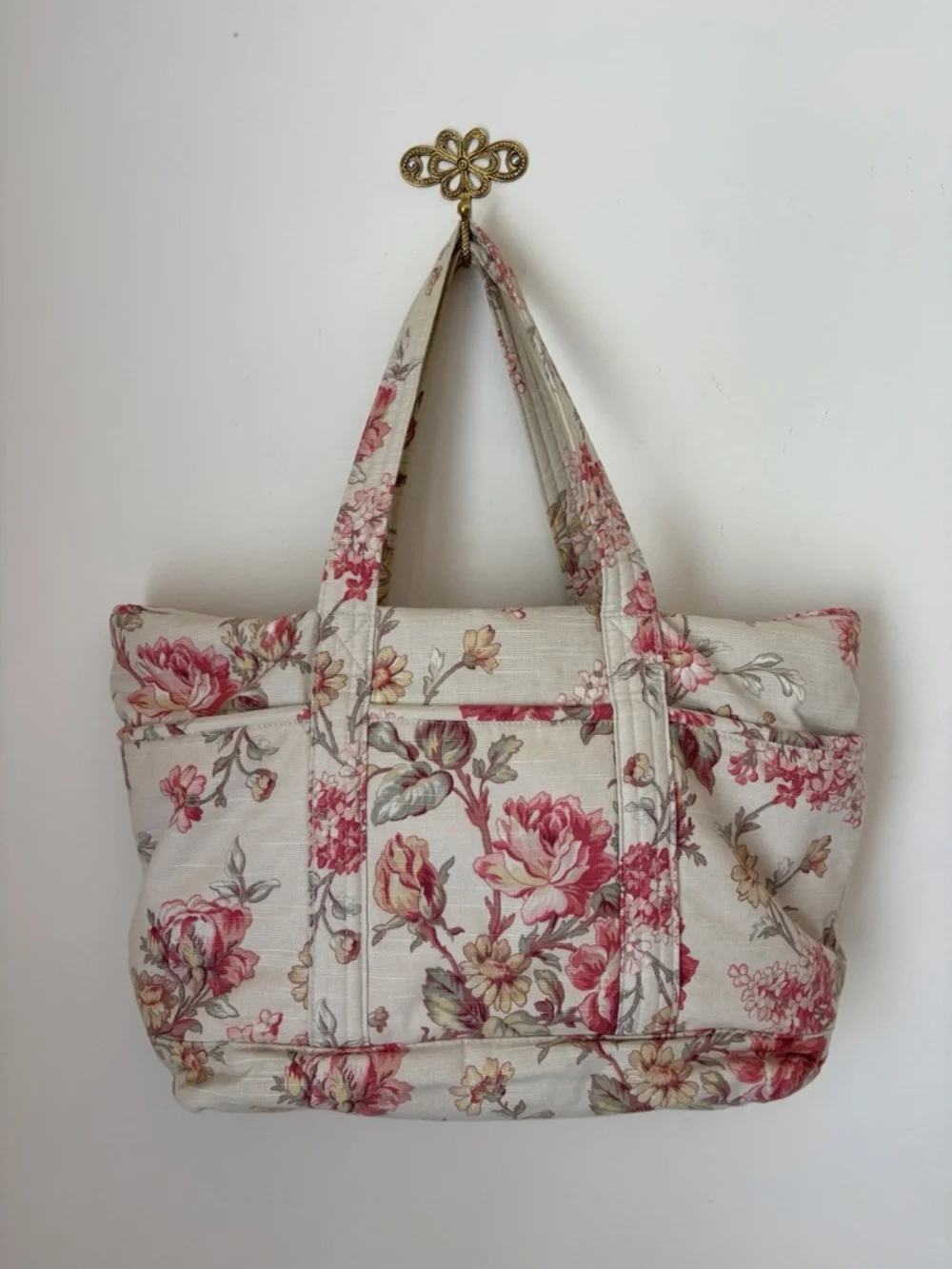 Vintage 90's Ralph Lauren Floral Fabric Tote Diaper Bag 16 X 13 X 7 Preppy